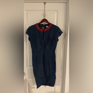 Chetta B Navy Blue Midi Dress with Red Accents